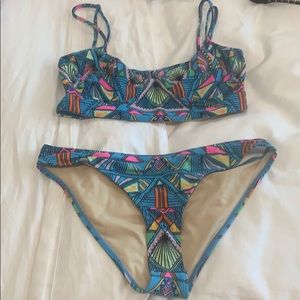 Mara Hoffman Blue Aztec Bustier Bikini M